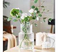 Innjoii Ribbed glass Vase Fluted Flower, Glass Clear Vases Modern Flower Vase Decorative with Big Capacity Large Vases Decor for Flowers Home Office Wedding, Living Room,Table,16cm(W)*26cm(H)