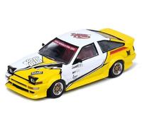 Inno Models Sprinter Trueno (AE86) RHD (Right Hand Drive) Brunei Diecast Kustom Show 2024" White and Yellow with Graphics 1/64 Diecast Model Car IN64-AE86T-BDKS24
