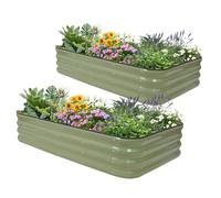INNO STAGE Adjustable Raised Garden Bed, 150 x 90 x 30cm Metal Planter Boxes Outdoor for Growing Vegetables,Herbs,Flowers Steel Plant Raised Garden Bed Kit - OliveGreen 2Pack