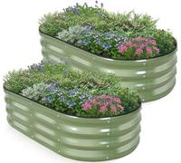 INNO STAGE Galvanized Raised Garden Bed, 120 x 60 x 30cm Large Metal Planter Boxes Outdoor for Growing Vegetables, Herbs, Flowers Steel Plant Raised Garden Bed Kit-Olive Green 2Pack