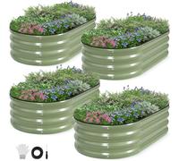 INNO STAGE Galvanized Raised Garden Bed, 120 x 60 x 30cm Metal Planter Boxes Outdoor for Growing Vegetables,Herbs,Flowers Steel Plant Raised Garden Bed Kit-Olive Green 4Pack