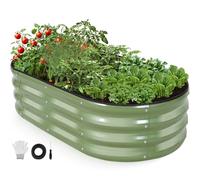 INNO STAGE Galvanized Raised Garden Bed, 120 x 60 x 30cm Metal Planter Boxes Outdoor for Growing Vegetables,Herbs,Flowers Steel Plant Raised Garden Bed Kit-Olive Green 1Pack