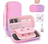 innoAura Switch 2 Case, PU Splash-Resistant Shock-Absorbing Carrying Case for Switch 2, Custom Fit, Extra-Large Mesh Pocket, Dual Zipper, Carry Handle, with AirTag Slot (Not Included), Gradient Pink