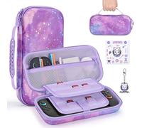 innoAura Switch 2 Case, PU Splash-Resistant Shock-Absorbing Carrying Case for Switch 2, Custom Fit, Extra-Large Mesh Pocket, Dual Zipper, Carry Handle, with AirTag Slot (Not Included), Galaxy Purple