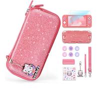 innoAura Switch Lite Case,15 in 1 Accessories Bundle with Screen Protector, Game Case, Cute Pendant & Thumb Caps (Glitter Pink)