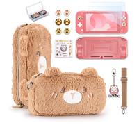 innoAura Switch Lite Case, 14-in-1 Accessories Bundle with Carrying Case, Screen Protector, Game Case & Thumb Caps (Brown Bear)