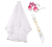 InnoBase Bride To Be Sash Hen Party Accessories Bridal Shower Wedding Hen Do Veil with Comb White and BRIDE TO BE Sunglasses 3pcs
