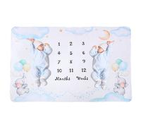 InnoBeta Baby Monthly Milestone Blanket, Flannel Plush Newborn Infant Photo Blanket, for Pictures Photography for Newborn Boys & Girls New Mom Gifts Twins Elephant (White, 39"x 59")
