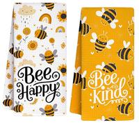 INNObeta Bee Gifts, Bee Kitchen Decor, Hand Kitchen Towel 2 Pack, 16 x 24 in Microfiber Dish Tea Towel, Bee Happy Bee Kind