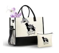 INNObeta Cocker Spaniel Gifts Canvas Tote Bag, Cocker Spaniel Bag with Top Zipper Closure and Shoulder Strap for Birthday, Mother's Day, Christmas