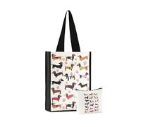 INNObeta Dachshund Gifts for Women, Sausage Dog Gifts for Women Canvas Tote Bag with Top Zipper Closure and Shoulder Strap for Birthday, Mother's Day, Christmas - Full Print