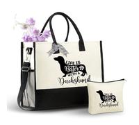 INNObeta Dachshund Gifts for Women, Sausage Dog Gifts for Women Canvas Tote Bag with Top Zipper Closure and Shoulder Strap for Birthday, Mother's Day, Christmas
