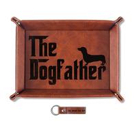 INNObeta Dachshund Gifts, Sausage Dog Gifts for Men Valet Tray, Desktop Storage Organizer PU Leather Bedside Tray Key Coin Holder for Birthday - The Dog Father