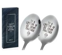 INNObeta Engraved Ice Cream Spoons, Gifts for Couple, 2 Pcs Stainless Steel Coffee Spoon, To a Lifetime of Ice Cream Together