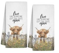 INNObeta Funny Highland Cow Gifts, Hand Kitchen Towel 2 Pack, 16 x 24 in Microfiber Dish Tea Towel, Live Like Someone Left The Gate Open