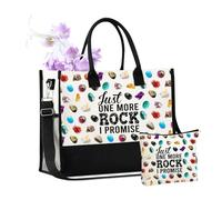 InnoBeta Gifts for Rock Collector, Geology Gifts, Collecting Rocks Canvas Tote Bag for Women with Top Zipper Closure and Shoulder Strap