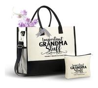 INNObeta Grandma Gifts Tote Bag, Important Grandma Stuff Bag with Top Zipper Closure Shoulder Strap for Birthday, Mother's Day, Christmas
