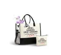 InnoBeta Great Grandma Gifts Canvas Tote Bag, with Top Zipper Closure and Shoulder Strap, Gifts for Great Grandma on Mothers'Day, Birthday, Christmas, I just keep getting better, Natural, One Size
