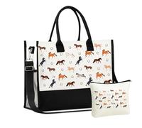 INNObeta Horse Gifts for Women Canvas Tote Bag with Top Zipper Closure and Shoulder Strap for Birthday, Mother's Day, Christmas
