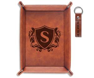 INNObeta Initial Valet Tray, Desktop Storage Organizer, Monogrammed PU Leather Bedside Tray Key Coin Holder, Personalised Gifts for Men, Birthday, Christmas, Letter S