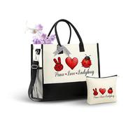 InnoBeta Ladybug Gifts Canvas Tote Bag, Tote Bag with Top Zipper Closure and Shoulder Strap for Birthday, Mother's Day, Christmas - Peace