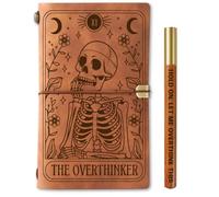 InnoBeta Overthinker Tarot Card Notebook Journal & Pen Set, Witchy Gothic Goth Skull Stuff Gifts for Men & Women, Leather with Faith Message Refillable Notebook, Travel Diary, 7.8x5 Inches