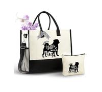 INNObeta Pug Gifts Canvas Tote Bag for Women, Important Pug Mom Stuff Bag with Top Zipper Closure and Shoulder Strap, Pug Gifts for Pug Lover on Mother's Day, Birthday, Thanksgiving, Christmas - Life