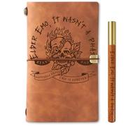 InnoBeta Skull Goth Elder Emo Gifts, Journal & Pen Leather with Faith Message Refillable Notebook, Travel Diary, Cool Elder Emo Gothic Skeleton Journal, 7.8x5 Inches
