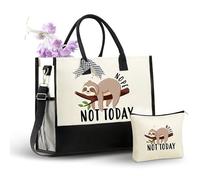 INNObeta Sloth Gifts for Women Canvas Tote Bag with Top Zipper Closure and Shoulder Strap for Birthday, Mother's Day, Christmas - Nope Not Today