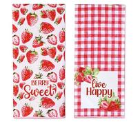 INNObeta Strawberry Kitchen Decor, Hand Kitchen Towel 2 Pack, 16 x 24 in Microfiber Dish Tea Towel, Berry Sweet, Live Happy