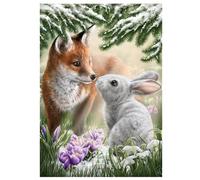 Innocence - Fox and Rabbit in late Winter snow/Early Spring with snowdrops & Crocuses - Blank Greetings Card by SheBlackDragon
