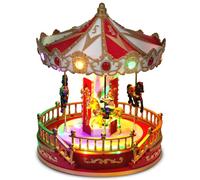 innodept12 Animated Christmas Carousel with Musical LED-Light - Battery Operated Holiday Tabletop Decoration, Collectible Figurine Merry-Go-Round for Indoor Village Display (Christmas Carousel Horse)