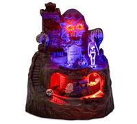 innodept12 Animated Halloween Small Village House - Moving Train and Skull Ghosts Tombstones Figurines with Pre-Lit Spooky Voice, Battery Operated, Not Including