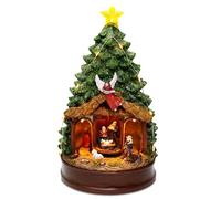 innodept12 Lighted Christmas Tree Nativity Scene Figurines - Music and Animated Holiday Decoration with Angel, Star & Manger - Collectible Tabletop Scene, 9.84" Tall