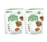 Innofoods 2 x 500g Organic Dark Chocolate Coconut Clusters With Welari Thank You Card Pumpkin Flax Seeds Quinoa Almond Puffs Snack (1000g) (2pack)
