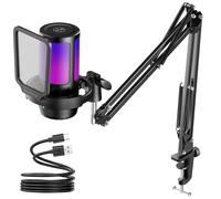InnoGear Gaming USB Microphone, Noise Cancellation Condenser Mic with Mute, Gain, RGB Indicator, Boom Arm Stand for Streaming, Podcast, Twitch, YouTube, Discord, PC, Computer, PS4, PS5, Mac, Black