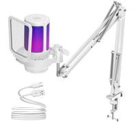InnoGear Gaming USB Microphone, Noise Cancellation Condenser Mic with Mute, Gain, RGB Indicator, Boom Arm Stand for Streaming, Podcast, Twitch, YouTube, Discord, PC, Computer, PS4, PS5, Mac, White