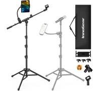 InnoGear Microphone Stand Floor, Adjustable Tripod Boom Mic Stand with Tablet Phone Holder Carrying Bag 2 Mic Clips 3/8" to 5/8" Adapter for Blue Yeti SM58 SM48 Fifine K669B, Podcast Singing Stage