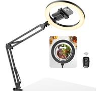 InnoGear Overhead Phone Mount with Ring Light, 10" LED Selfie Ring Light for Desk with Phone Holder and Remote Canvas Lamp Light for YouTube Live Stream Cooking Video Recording Vlog Zoom, Medium
