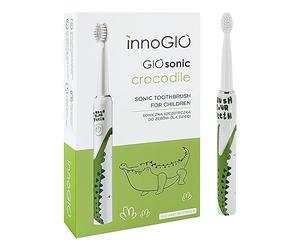 innoGIO GIOsonic Crocodile Children's Electric Toothbrush - Insulated USB Rechargeable, Silicone Handle, 3 Modes, Timer 2 Min, Suitable for Children Between 3 and 12 Years, Green (4 Heads Included)