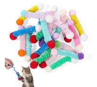 InnoHHustle 24 Pcs Colorful Cat Spiral Spring Coils Cat Kitten Interactive Toy Thin Plush Toy with Pom Poms Indoor Kittens Stuff Toys for Swatting, Biting, Hunting Kitten Toys