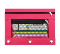 INNOIO 3 Ring Pencil Pouch for Binder, 2-Pocket Zipper Pencil Case with Clear Window & Mesh Pocket, 600D Oxford Fabric Binder Pouch for School Office Supplies, Fits Standard 3-Ring Binders, Rose Red