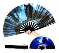 INNOLIFE 13” Large Folding Hand Fan for Raves, UV Glow Rave Fan, Clack Fan for Women Men, Bamboo Hand Fan with Bag for Party, Music Festivals, Halloween, Home Decoration, EDM Rave Accessories (Wolf)