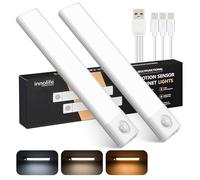 innolife 2025 Newest Under Cabinet Kitchen Lights,6000K Motion Sensor Lights,3 Color & Stepless Dimming,4 Modes, 40LED 1200mAh USB-C Wireless Rechargeable Cupboard Light for Wardrobe Stair Closet