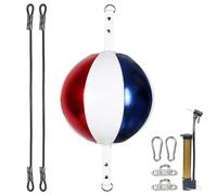 InnoLife Double End Punching Ball Striking Punching Bag Kit, Speed Striking Reflex Kit with Bungee Cords Perfect for Reaction, Agility, and Hand Eye Coordination Training (Blue & White & Red)
