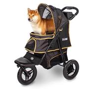 InnoPet Adventure Dog & Cat Stroller Black/Yellow - Off-Road Pet Buggy for Dogs up to 30kg, Puncture-Proof 12” EVA Wheels, Quick Release, One-Hand Fold, Cup Holder & Spacious Storage