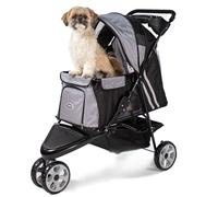 InnoPet All Terrain Dog & Cat Buggy Black/Silver - Lightweight 3-Wheel Pet Stroller with EVA Wheels, Dog Buggy for Pets Up to 12.5kg, Easy Fold, & Cup Holder