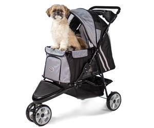 InnoPet All Terrain Dog & Cat Buggy Black/Silver - Lightweight 3-Wheel Pet Stroller with EVA Wheels, Dog Buggy for Pets Up to 12.5kg, Easy Fold, & Cup Holder