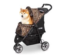 InnoPet Buggy Allure Cheetah - Stylish Leopard Print Dog Stroller with One-Hand Folding, Non-Puncture Wheels, Max 20kg, Storage Basket, and 2 Safety Tethers - Ideal Pet Pram for Cats and Dogs