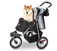InnoPet Comfort Air Eco Dog & Cat Stroller Black/Silver- Eco-Friendly Pet Pram with 12” Pneumatic Tires, One-Hand Fold Pet Pram, Reflective Stripes & Storage Organiser, Recycled Nylon Fabric